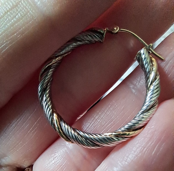 14kt Yellow Gold Sterling Silver Allison Daniel 1" Hoop Earrings - Picture 8 of 11